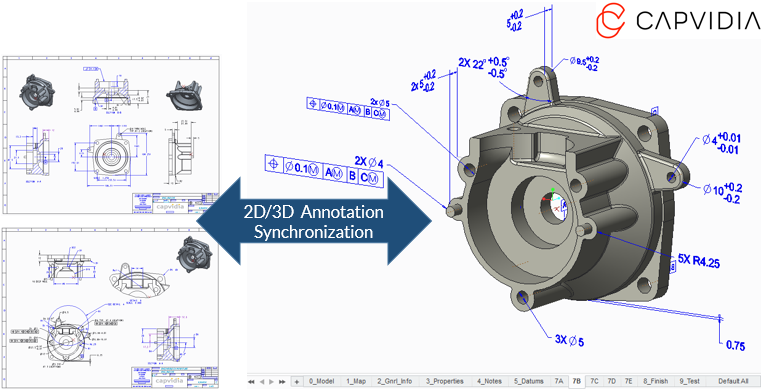 3D Model With Annotations Derived From a Creo Drawing